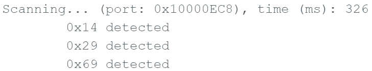 I2C scan showing three detected device addresses