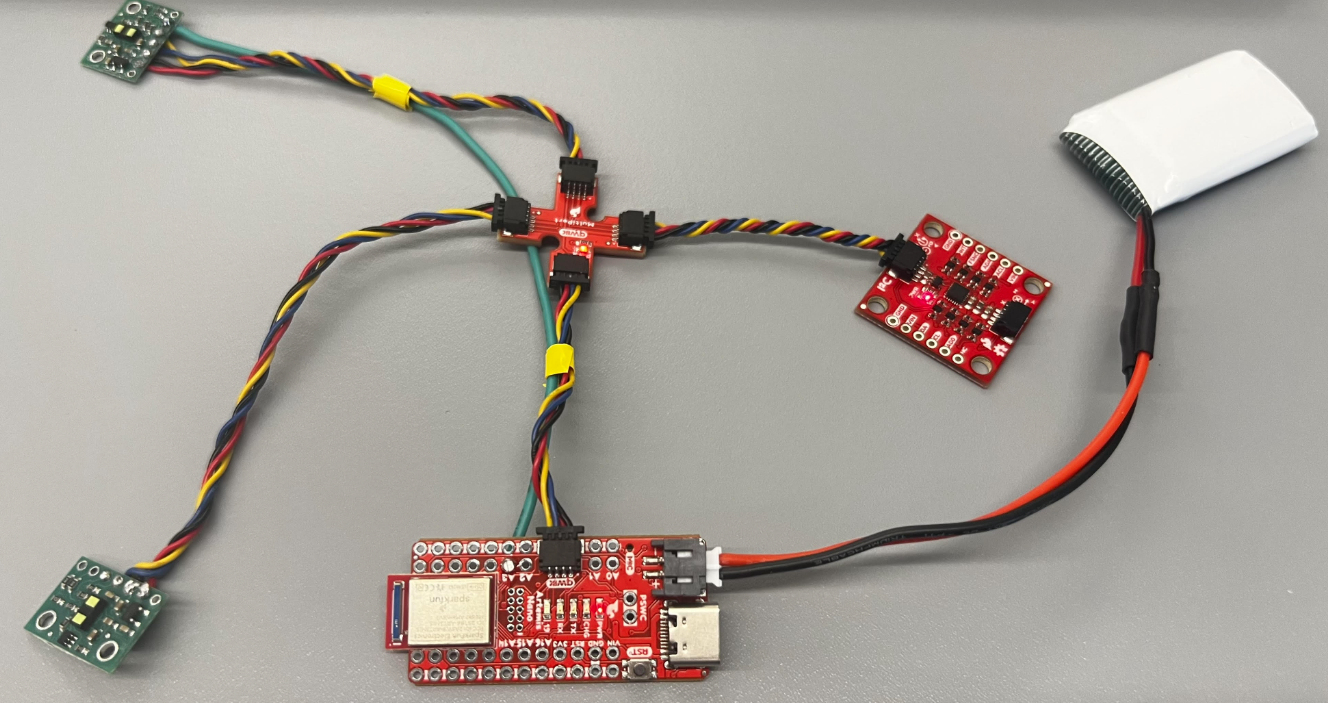 ToF sensors wired through QWIIC breakout to Artemis